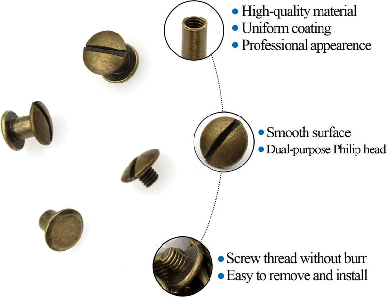 ALLOYPRO 36 Pcs Bronze Round Metal Chicago Binding Screws Assorted Kit Nail Rivet Chicago Button DIY Leather Decoration Bookbinding Round Flat Head Stud Screw M5x6mm - Image 3